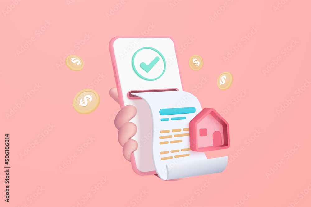 3d pay money with mobile phone banking online payment cartoon concept