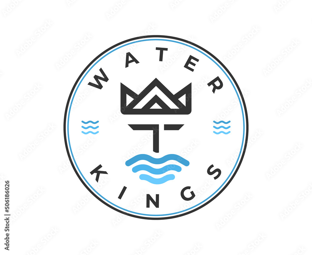 King Crown with Face Beard and Mustache Ocean Sea Wave logo design King Crown with Face Beard and Mustache Ocean Sea Wave logo design