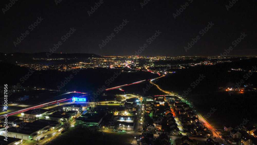 night view of the city, Remshalden, Stuttgart, Drohne