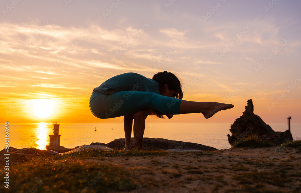 Stretching exercises, a woman doing meditation and yoga exercises on a