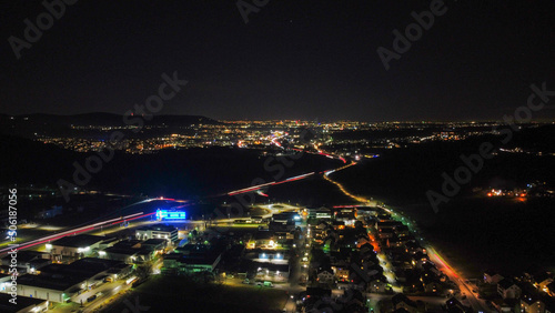 Obraz na płótnie night view of the city, Remshalden, Stuttgart, Drohne w salonie
