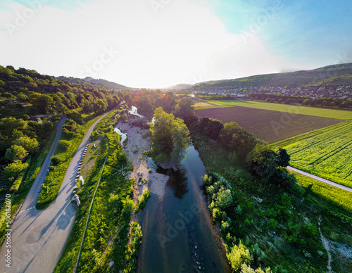 Obraz na płótnie aerial view of the river, Rems, Remstal w salonie