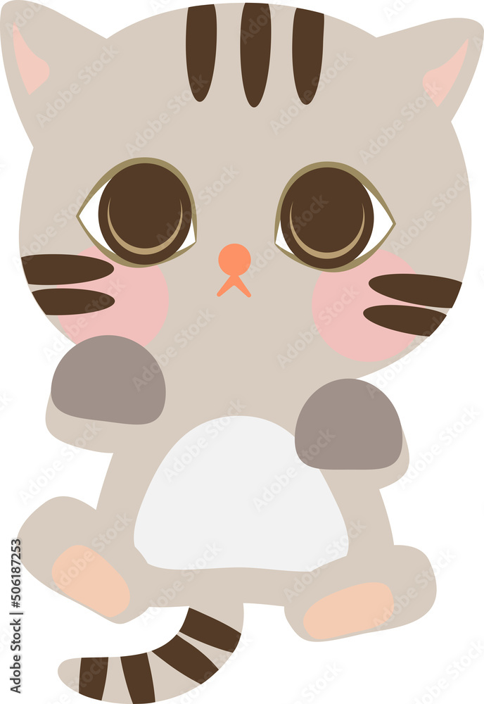 Cute Cartoon Little Baby Cat Icon. Cat sitting on the floor with front position. Cat with gray color. Cartoon illustration, Vector, EPS10 Cute Cartoon Little Baby Cat Icon. Cat sitting on the floor with front position. Cat with gray color. Cartoon illustration, Vector, EPS10