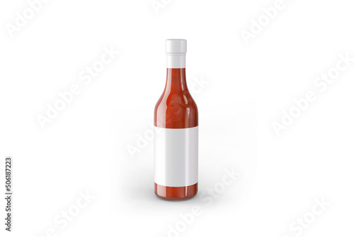 3D rendering of a ketchup bottle mockup isolated on white background. Sauce bottle with empty label.