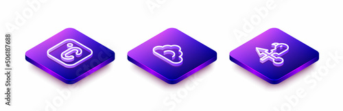 Set Isometric line Celsius, Cloud and Rooster weather vane icon. Vector