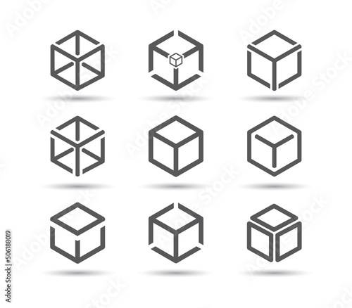 set of cube line icons with different shapes