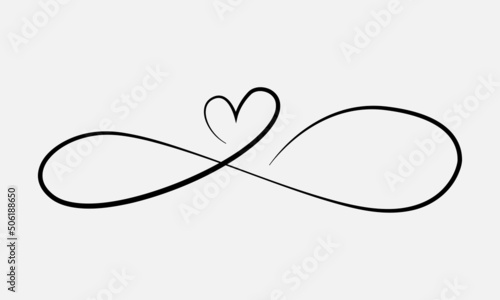 Love heart In the sign of infinity. Sign on postcard to Valentines day, wedding print. Vector calligraphy and lettering illustration isolated on a white background