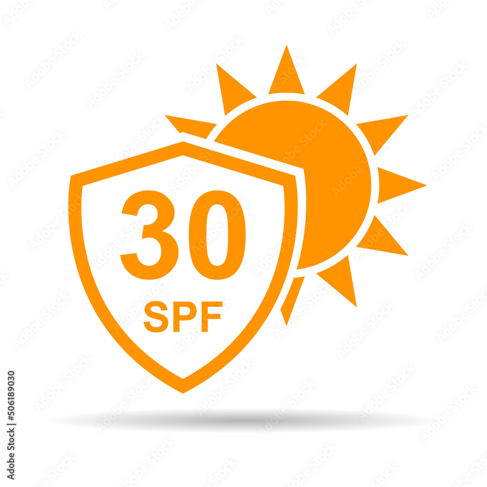 Sun protection factor 30 icon shadow, uv radiation block symbol, sun protect skin vector illustration Sun protection factor 30 icon shadow, uv radiation block symbol, sun protect skin vector illustration