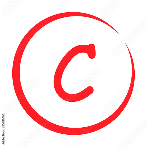 Grade result C. Hand drawn icon in red color. Test exam mark report vector illustration