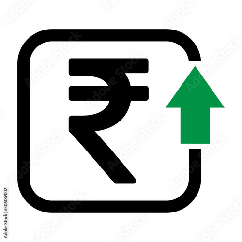 Cost symbol rupee increase icon. Income vector symbol isolated on background