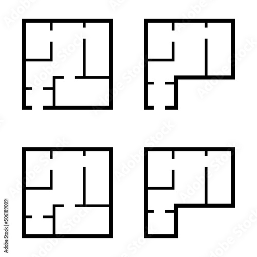 Set of House plan icon, architecture sketch graphic design, home construction project vector illustration