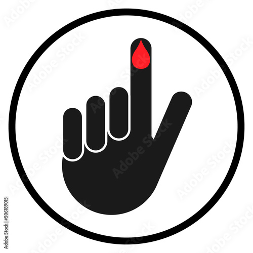 Hand finger with drop blood icon, medical health test symbol, control measurement vector illustration