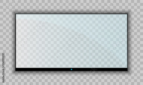 Empty tv frame with reflection and transparency screen isolated. Lcd monitor vector illustration. Lcd display screen, tv digital panel plasma