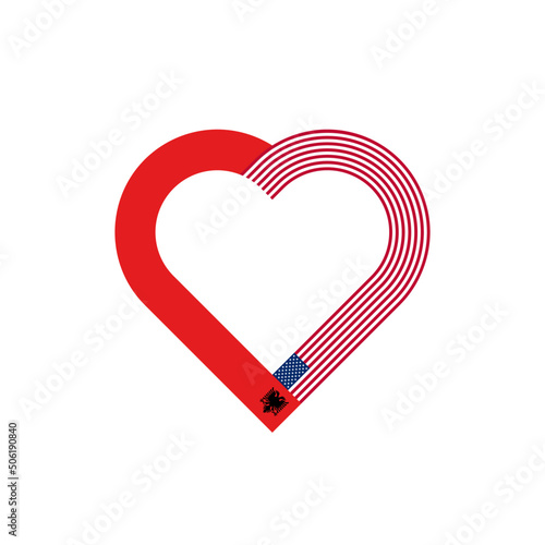 unity concept. heart ribbon icon of albania and united states flags. vector illustration isolated on white background