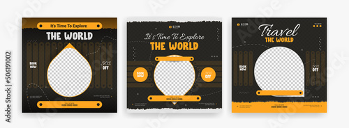 Traveling social media post banner template design, Tour travel holiday tourism marketing social media post