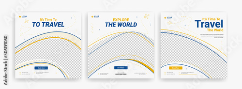 Traveling social media post banner template design, Tour travel holiday tourism marketing social media post