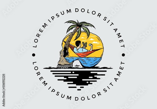Man on hammock in skull shape illustration
