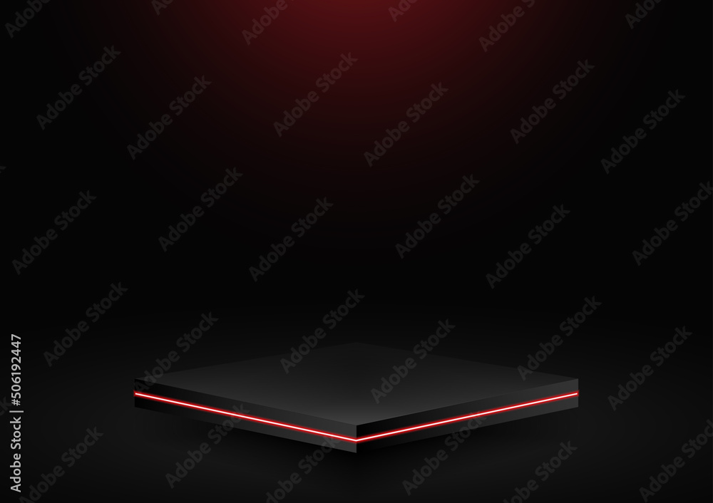 Modern red neon pedestal scene for product display vector illustration. Modern red neon pedestal scene for product display vector illustration.