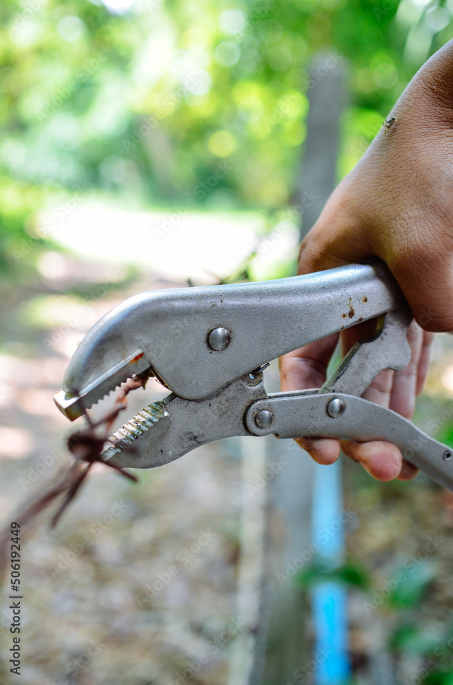 metal locking pliers close up metal locking pliers close up