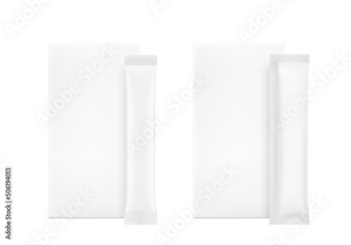 Universal blank cardboard box with sticks mockup. Frontal view. Vector illustration isolated on white background. Can be use for food, medicine, cosmetic and etc. EPS10.	