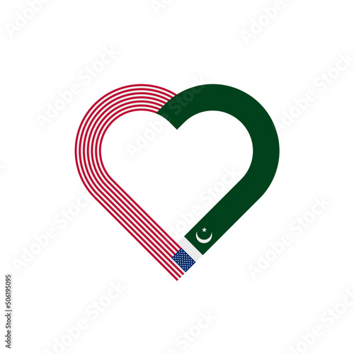 unity concept. heart ribbon icon of united states and pakistan flags. vector illustration isolated on white background