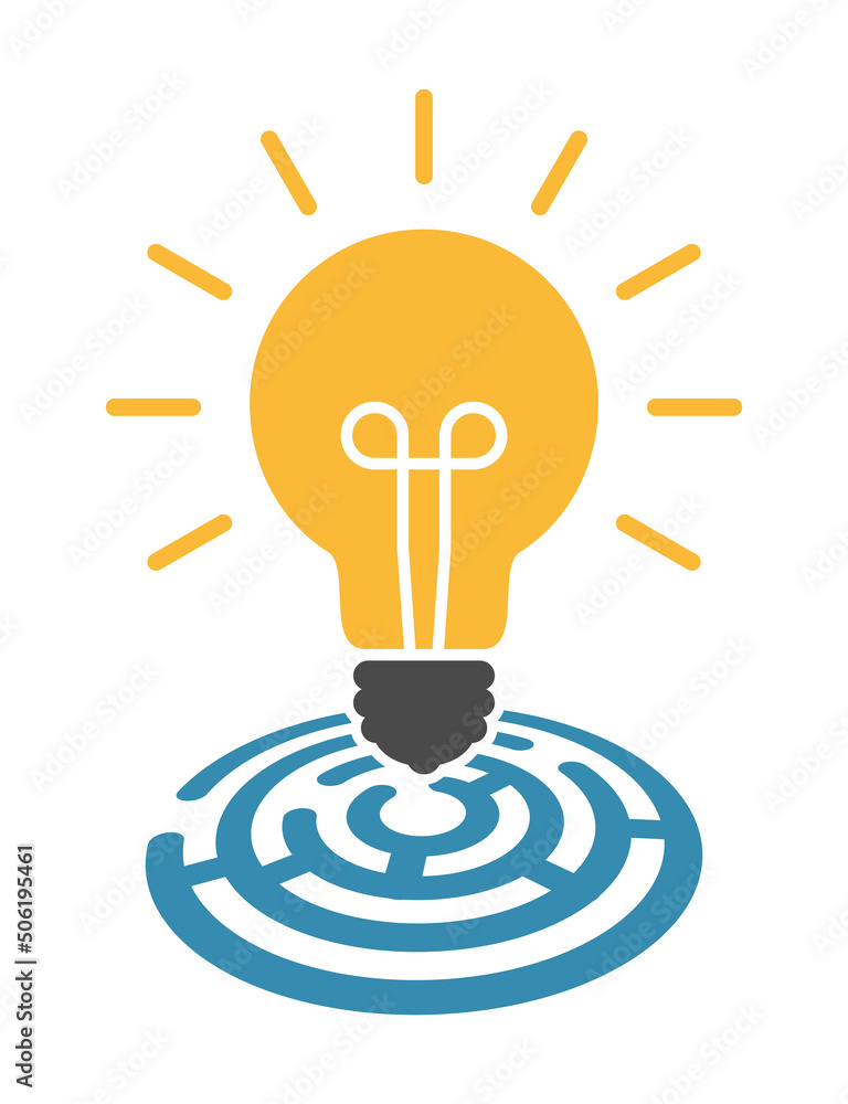 maze labyrinth circle 3d icon with lightbulb maze labyrinth circle 3d icon with lightbulb