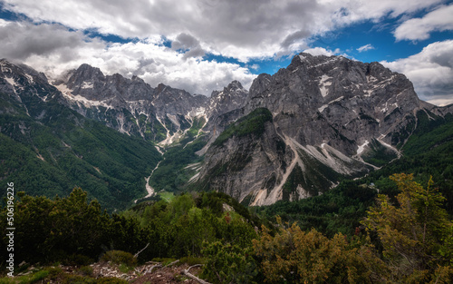 Beautiful day for hiking in the mountains photo