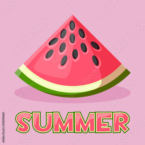 Cute slice watermelon, fruit image. Summer time