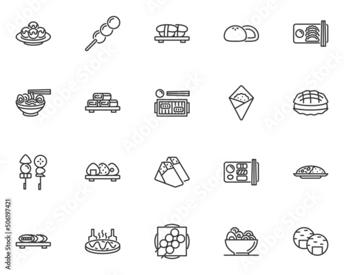 set of japanese food line icons, asian food, restaurant