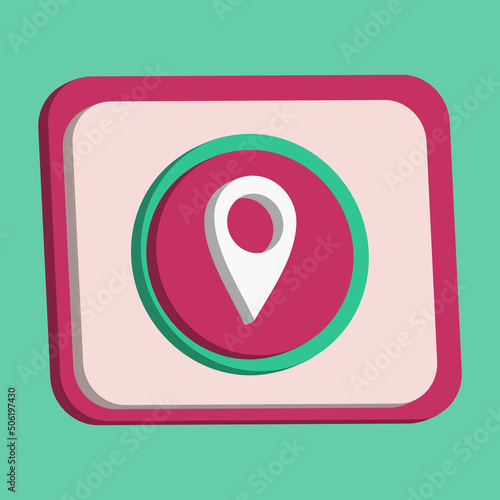 3D pin map icon button vector with turquoise and pink background, best for property design images, editable colors
