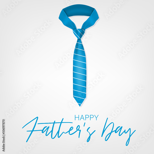 Fathers Day greeting card or banner. Blue tie on white background. Vector illustration.