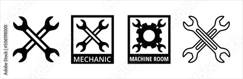 Wench icon set. Crossed wrench tool with ratchet vector icon set. Symbol and sign of hand tool, mechanic job, technical, setup, setting, construction, website builder. Vector stock illustration.