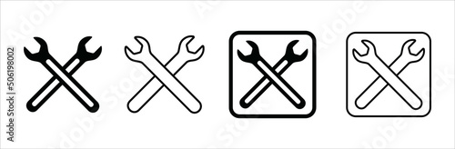 Wench icon set. Crossed wrench tool with ratchet vector icon set. Symbol and sign of mechanic job, technical, setup, setting, construction. Vector stock illustration.