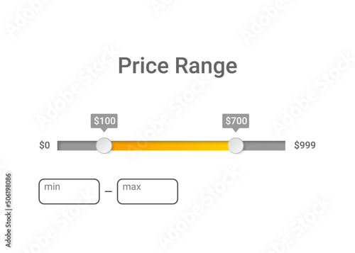 Price range filter. Design template for user interface, web site.