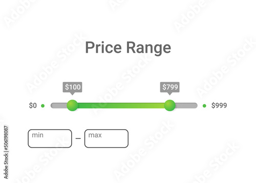 Price range filter. Design template for user interface, web site.