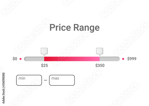 Price range filter. Design template for user interface, web site.