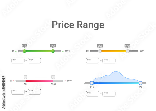 Price range filter. Design template for user interface, web site.