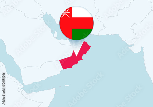 Asia with selected Oman map and Oman flag icon.