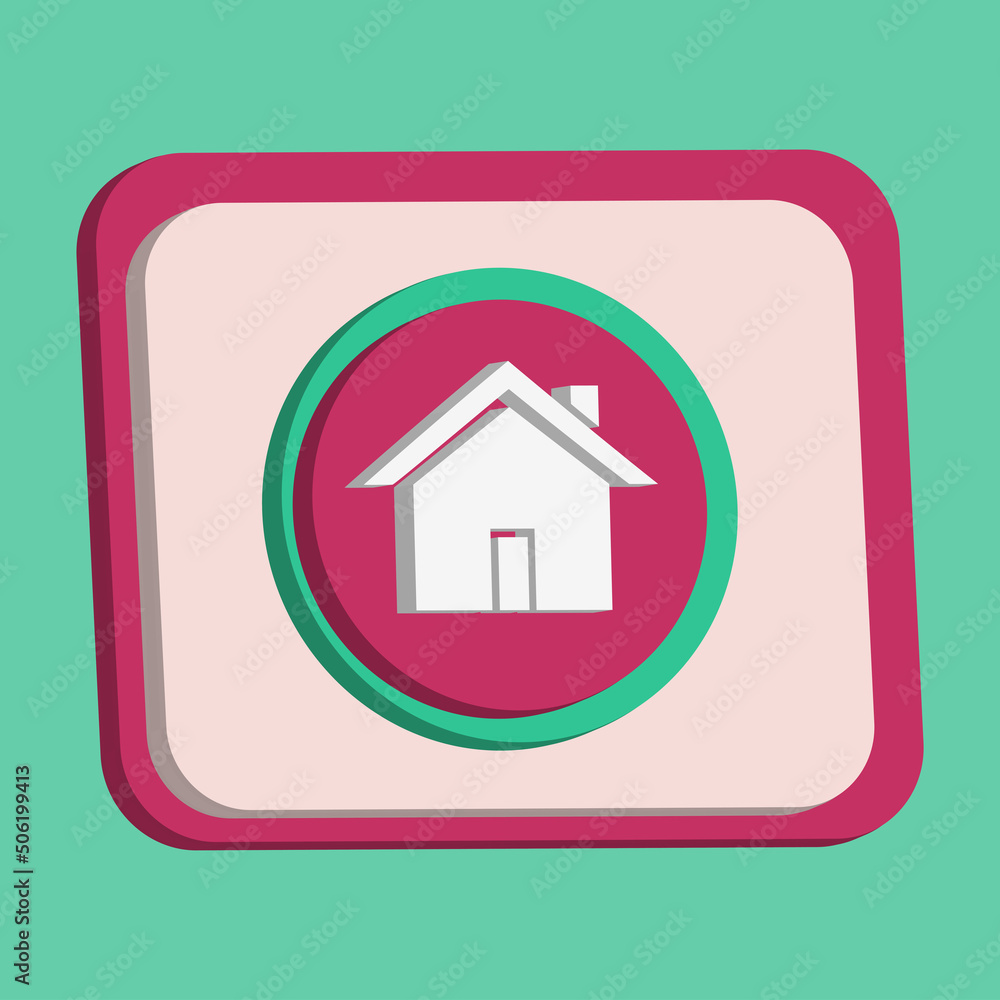 3D home icon button vector with turquoise and pink background, best for property design images, editable colors 3D home icon button vector with turquoise and pink background, best for property design images, editable colors
