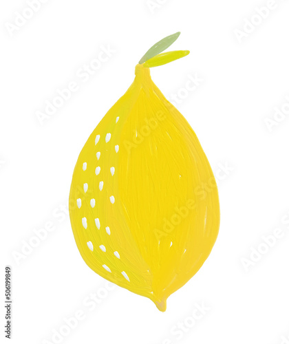 Simple Hand Drawn Irregular Lemon Vector Illustration. Freehand Brush Yellow Fruit on a White Background. Infantile Style Abstract Big Lemon Vector Print Ideal for Wall Art, Card, Poster.
