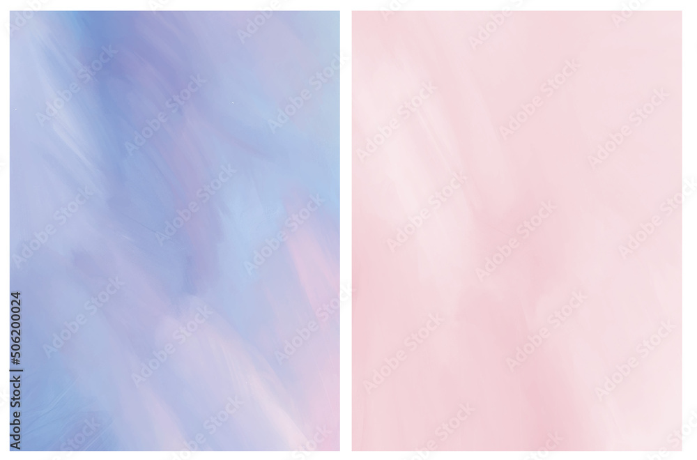 Delicate Abstract Oil Painting Style Vector Layouts. Light Blue, Violet, White and Pastel Pink Stains Background. Modern Soft Vector Print Set Perfect for Cover, Layout.
