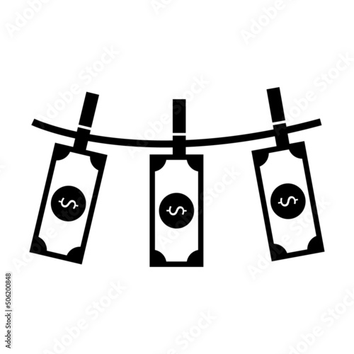 Money laundering icon isolated on white background. Hanging money symbol. Vector illustration of drying money on rope. Finance economic crime. Corruption and illegal business concept.