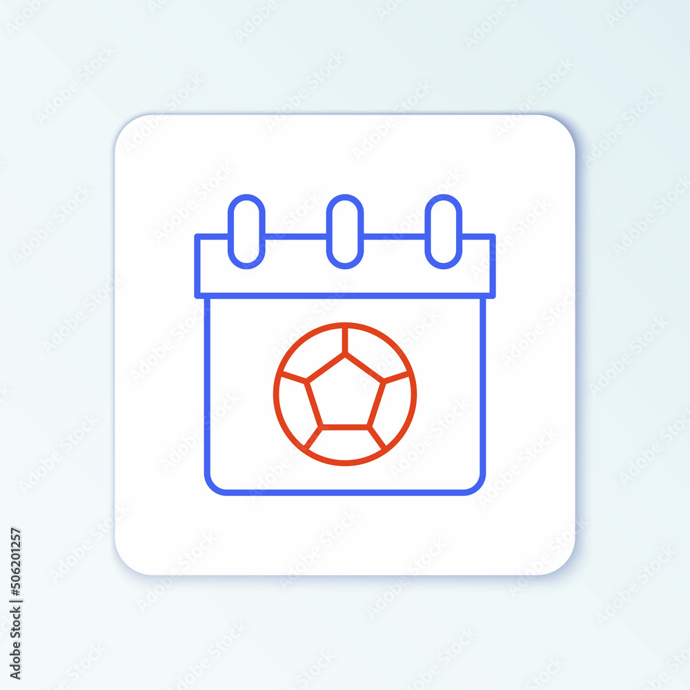 Line Football or soccer calendar icon isolated on white background. Match of the day. Date football or soccer match. Colorful outline concept. Vector Line Football or soccer calendar icon isolated on white background. Match of the day. Date football or soccer match. Colorful outline concept. Vector