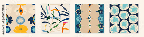 Hand drawn boho trendy abstract pattern set. Fashionable template for design. Modern cartoon style.