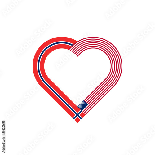 unity concept. heart ribbon icon of norway and united states flags. vector illustration isolated on white background