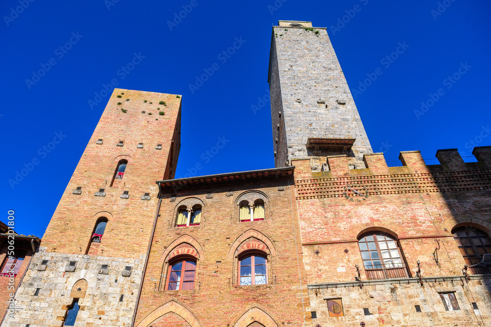 street view of san gimignano medieval town, Italy