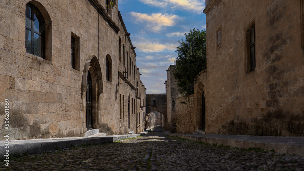Street of the knights in Rhodes Greece .A tourist attraction.