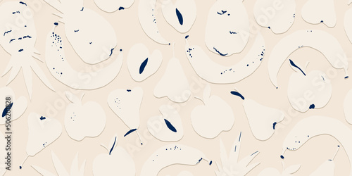 Hand drawn minimalist cute abstract fruit pattern. Collage contemporary print. Fashionable template for design.