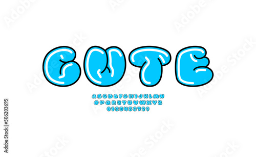 Colored font, comic alphabet in the cartoon style, uppercase and lowercase letters and numbers