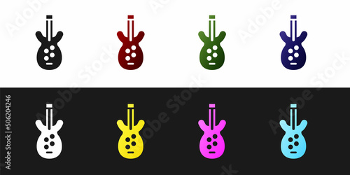 Set Electric bass guitar icon isolated on black and white background. Vector